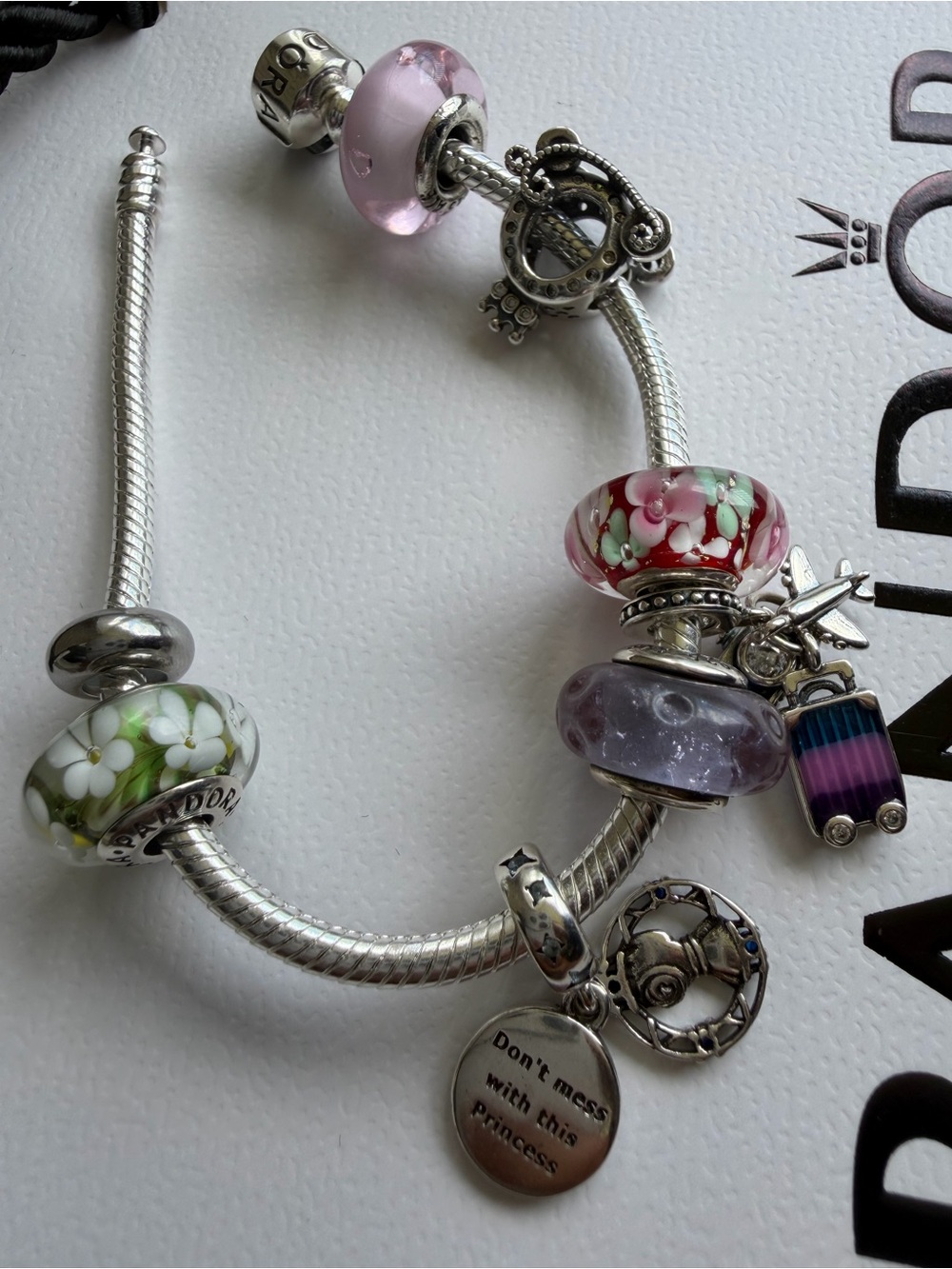 Pandora Kids Silver Bracelet with Pink, Purple & Green Beads